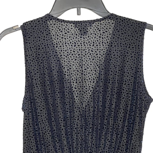 Halogen Women Size XS Flocked Oval Blue Peplum Sleeveless Top Deep V-Neck NWT - Picture 7 of 8